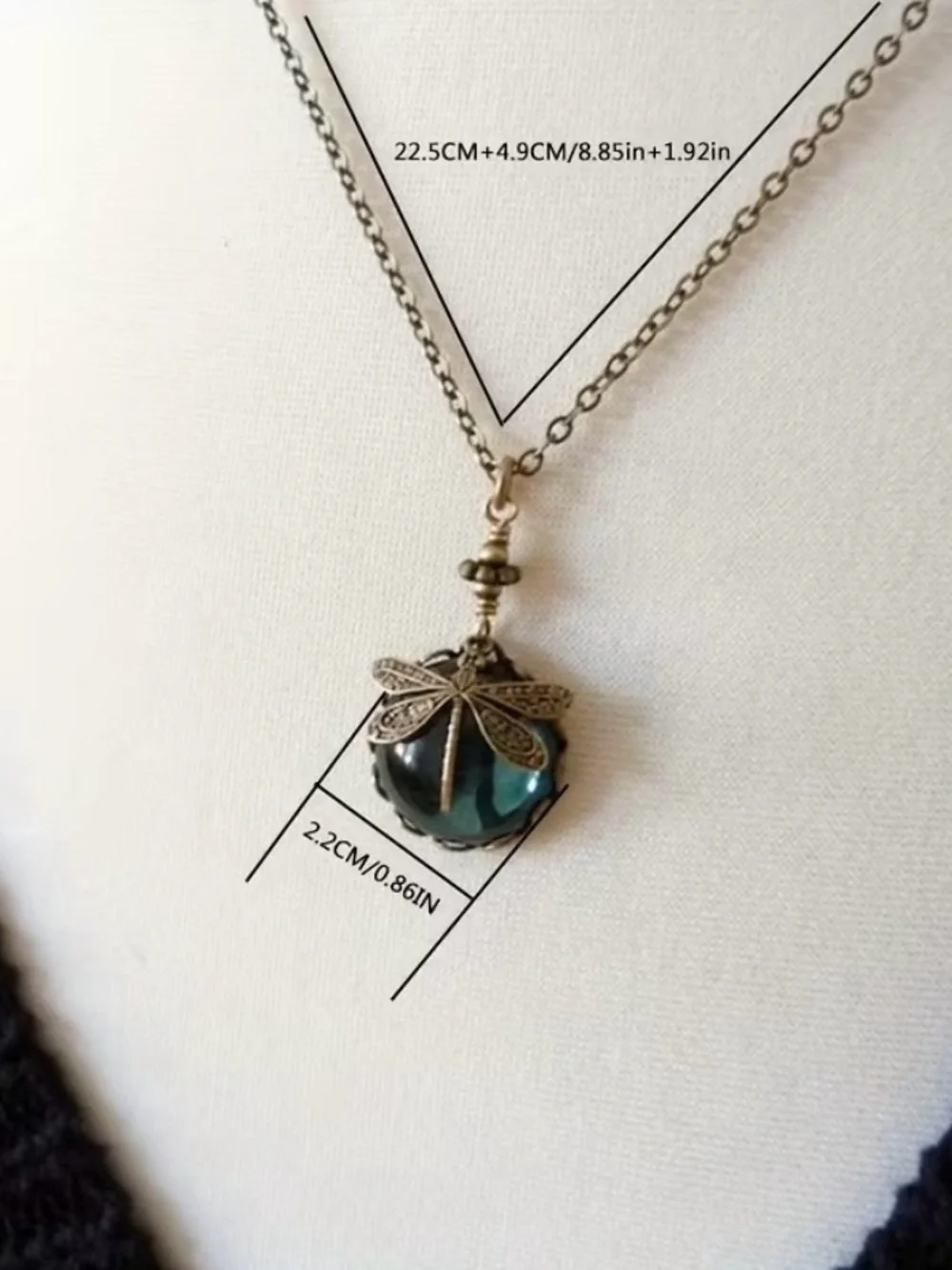Gold Dragonfly Pendant Necklace with Deep Blue Cabochon On An 18